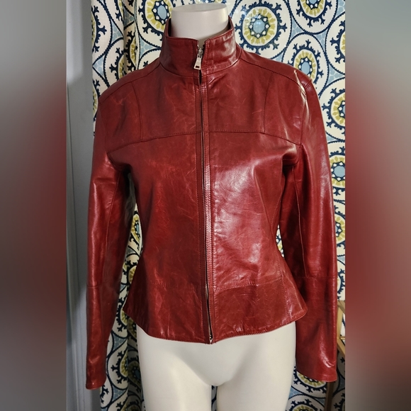 Andrew Marc Red Leather Coat - Picture 3 of 3